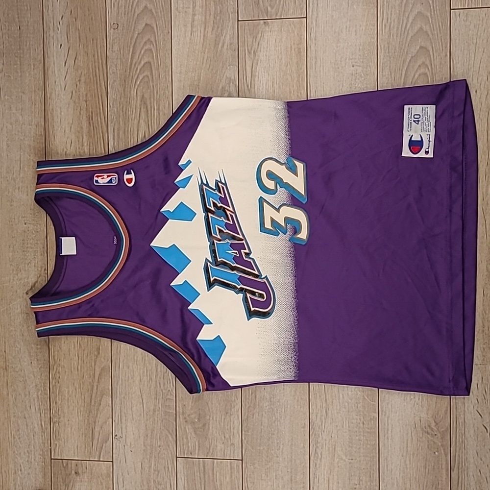 KARL MALONE Utah Jazz NBA Champion Purple Nylon Sz 40 Medium Mens Jersey 90s VTG